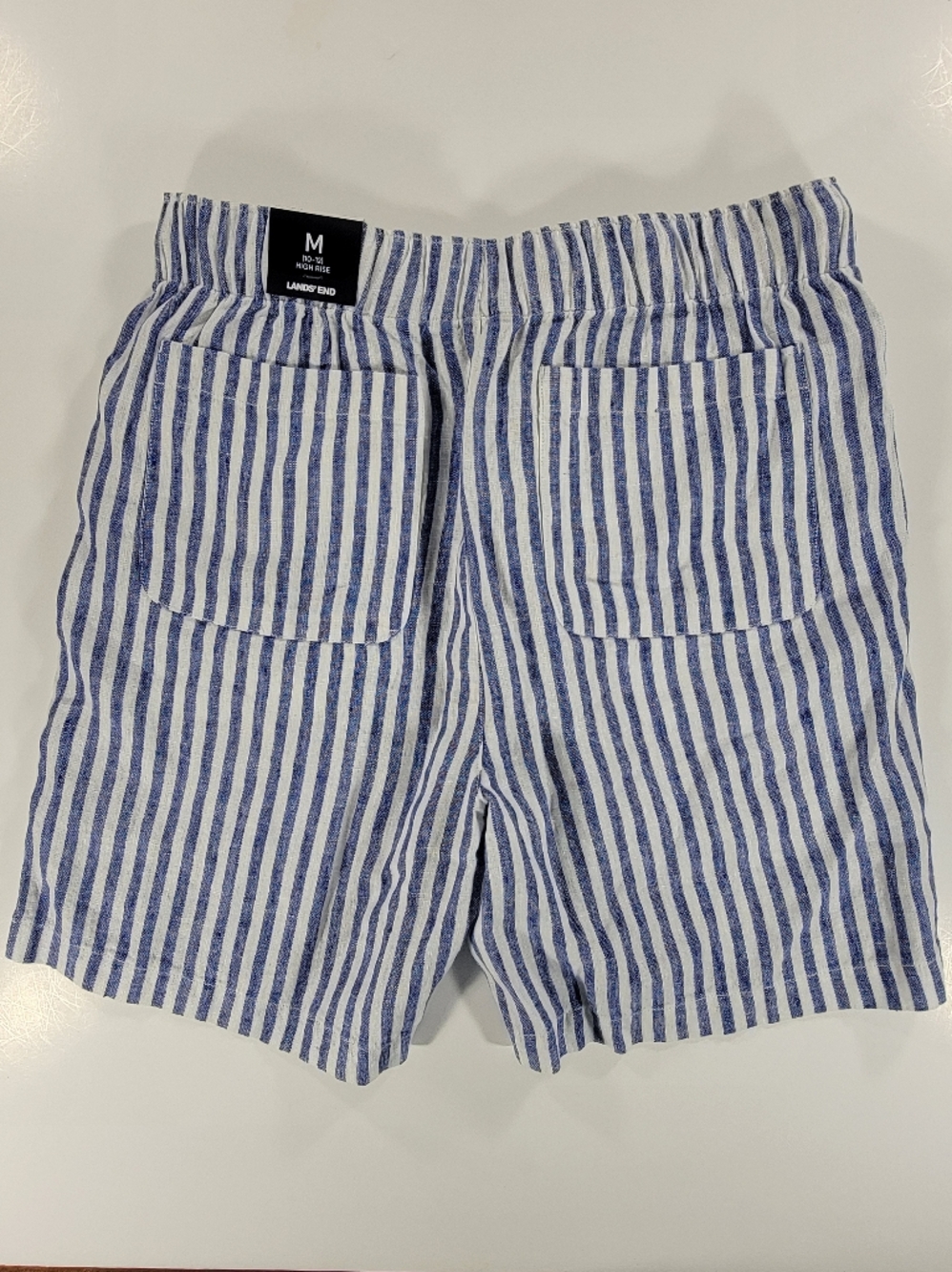 NEW Lands End Women's 100% Linen High Rise Pull On Nautical Stripe Shorts Medium - Picture 4 of 9